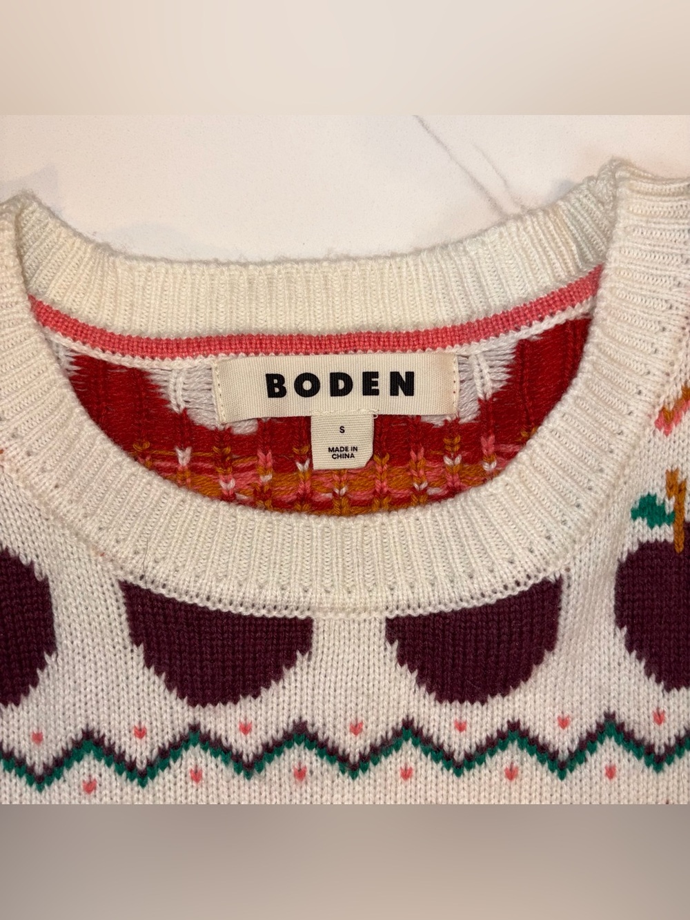 Boden Fair Isle Apple Sweater, Size Small - Picture 7 of 13
